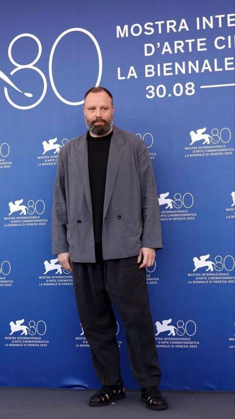 Yorgos Lanthimos wears a Lemaire workwear double breasted jacket with Officine Creative Lyndon 1 cut-out sandals during the photo call for his latest film 'Poor Things' at the 80th Venice Film Festival (2023) Yorgos Lanthimos, Poor Things, Festival 2023, Movie Images, Venice Film Festival, Officine Creative, Double Breasted Jacket, Film Festival, Venice