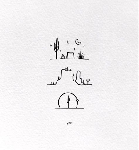 Desert And Ocean Tattoo, Arizona Stamp Tattoo, Monument Valley Tattoo, Desert Landscape Tattoo, Arizona Tattoo Ideas, Tucson Tattoo, Joshua Tree Tattoo, Cool Nature Tattoos, Adventure Drawing