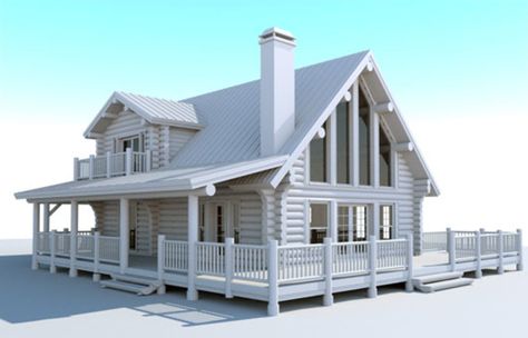 Plan #451-11 - Houseplans.com Fun Buildings, Log Cabin House Plans, Log Design, Cabin Plans With Loft, Log Cabin Plans, Log Home Floor Plans, Log Home Plans, Cottage Style House Plans, Cabin House