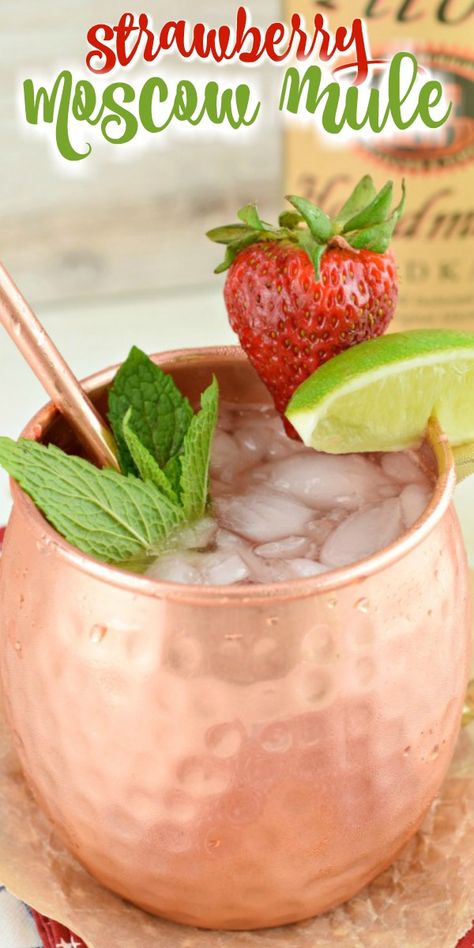 How To Make A Moscow Mule, Strawberry Moscow Mule Recipe, Strawberry Mule Recipe, Flavored Moscow Mule Recipe, Moscow Mule Pitcher Recipe, Berry Moscow Mule, Mule Drink Recipes, Easy Moscow Mule Recipe, Strawberry Moscow Mule