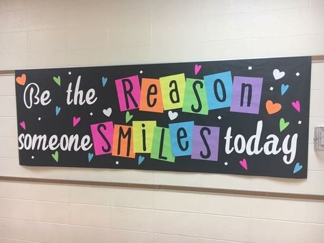 Be the Reason Someone Smiles Today (image only) Office Bulletin Board Ideas Workspaces Professional, 2023 Bulletin Board Ideas, Positive Bulletin Board Ideas For School, Positive Bulletin Board Ideas, Smile Photos, Kindness Bulletin Board, Church Bulletin Boards, Library Bulletin Boards, Back To School Bulletin Boards