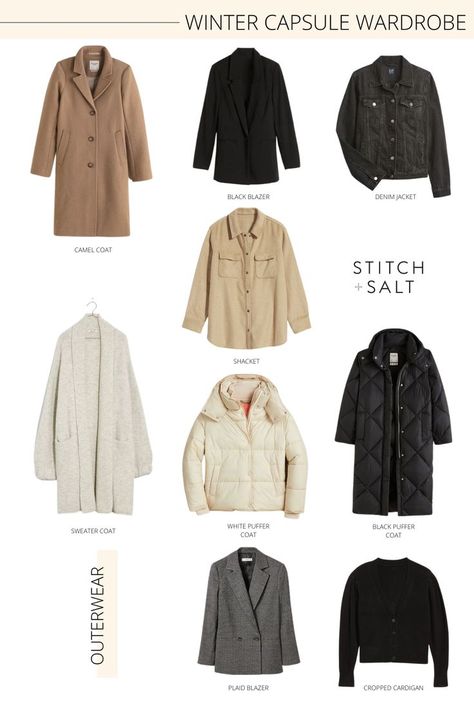 a collage graphic with outerwear for my winter capsule wardrobe Casual Winter Capsule Wardrobe, Shoes Capsule Wardrobe, Capsule Wardrobe Neutral, Capsule Wardrobe Winter, Casual Capsule Wardrobe, Capsule Wardrobe Minimalist, Neutral Capsule Wardrobe, Minimalist Winter, Capsule Wardrobe Outfits