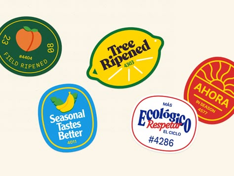 Fruit Stickers (Side project preview) by Kevin van der Wijst on Dribbble Fruit Stickers, Fruit Labels, Fruit Logo, Juice Branding, Sticker Design Inspiration, Digital Designer, Sticker Inspo, Brand Stickers, Fruit Design