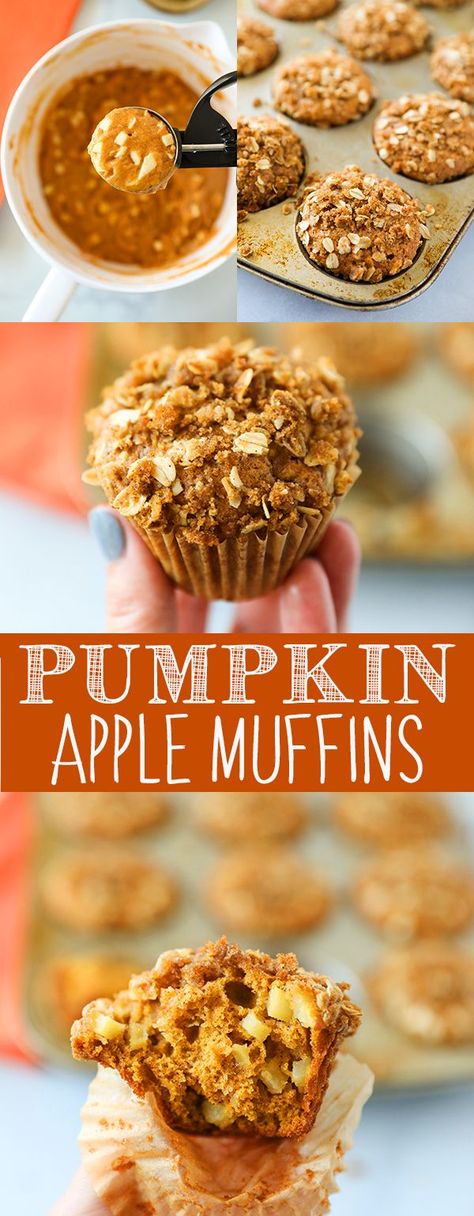 These Pumpkin Apple Muffins are so moist and delicious! Pumpkin muffins packed with fresh Granny Smith apples, pumpkin pie spice and sprinkled with homemade streusel topping. Pumpkin Apple Muffins, Dessert List, Sweet Brunch Recipes, Breads Recipes, Sweet Brunch, Pumpkin Muffin Recipes, Streusel Muffins, Apple Muffins, Baked Treats