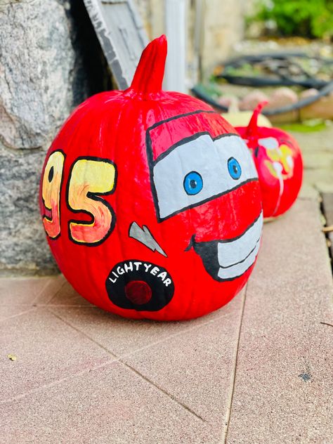 Paired Pumpkin Ideas, Lighting Mcqueen Pumpkin Painting Ideas, Little Boy Pumpkin Painting Ideas, Disney Inspired Pumpkin Painting, Tow Mater Pumpkin Painting, Lightning Mcqueen Painted Pumpkin, Buzz Lightyear Pumpkin Painting, Incredibles Pumpkin Painting, Lightening Mcqueen Pumpkin Painting