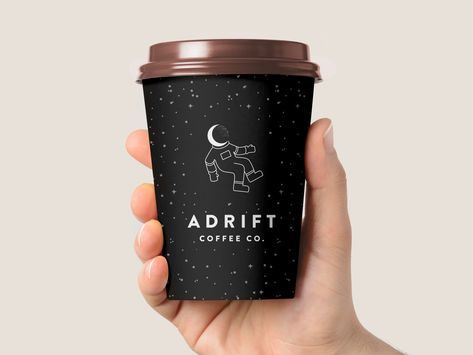 Adrift Coffee Company Pt. 3 astronaut coffee packaging icon design illustration logo branding Paper Cup Design, Coffee Shop Branding, Coffee Icon, Coffee Facts, Coffee Cup Design, Coffee Logo, Cafe Logo, Illustration Logo, Food Packaging Design