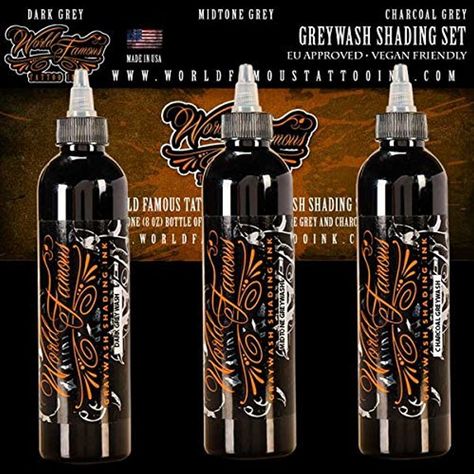 World Famous Tattoo Ink - Charcoal Greywash Set - 4oz * Find out more about the great product at the image link. (This is an affiliate link) #TattooInks Worldwide Tattoo, World Famous Tattoo, Black Light Tattoo, Tattoo Mistakes, Tattoo Ink Sets, Set Tattoo, World Famous Tattoo Ink, Famous Tattoos, Healing Tattoo