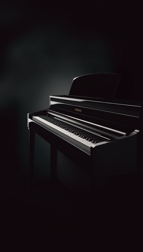 Clavinova CLP-480 digital piano in polished ebony finish. Panel Reveal Key Cover hides the operating panel for a more natural acoustic piano look. Piano Background, Piano Wallpaper, Matte Black Piano, Piano Black And White, Piano Black Aesthetic, Piano Photography, Music Theory Piano, Black Grand Piano, Black Piano