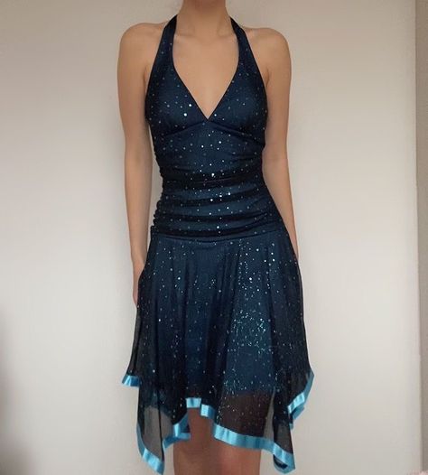 Vintage Prom Dress Short, Vintage Formal Dresses Short, Blue Fantasy Dress Short, 90s Prom Dresses Short, 90s Dress Short, Aesthetic Short Dress Formal, Thrifted Homecoming Dress, 90s Formal Dress Short, 2000s Short Dress