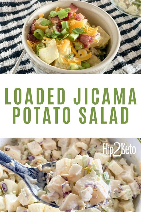 Jicama Mashed Potatoes, Low Carb Potato Salad, Camping Keto, Jimaca Recipes, Keto Potato Salad, 1905 Salad Recipe, Keto Entrees, Loaded Potato Salad, Low Carb Potatoes