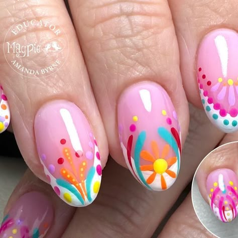 AMANDA BYRNE NAIL ARTIST on Instagram: "Absolutely loved creating these Encanto inspired nails for @beckifisher89 😘🌸💜🩷  Using all @magpie_beauty products 🖤  Inspired by @superflynails 😘🖤   #nailart #nailsoftheday #nailstyle #nailpromagazine #nailobsession #nailobsessed #nailpro #springnails #daisynails #flowernailart #floralnails #ispymagpie #magpiebeauty #fashionnails #missguided #creativenails #nailPRO #love #buildernails #nailartist #buildergel #naturalnails #simplenails #nudenails #shortnails #springnails #floralnails #flowernailart #uniquenails @nailpromagazine @pro_beauty01 @nails_magaziine @beckifisher89" Encanto Inspired Nails, Encanto Nails Designs, Encanto Nails, Freestyle Nails, Daisy Nails, Nail Art Inspo, Art To Try, Inspired Nails, Flower Nail Art