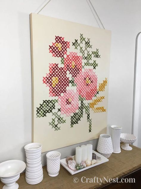 Large Cross Stitch Patterns, Pretty Crafts, Easy Cross Stitch Patterns, Macrame Wall Hanging Diy, Cross Wall Decor, Made A Mistake, Vintage Cross Stitches, Simple Cross Stitch, Wall Crosses