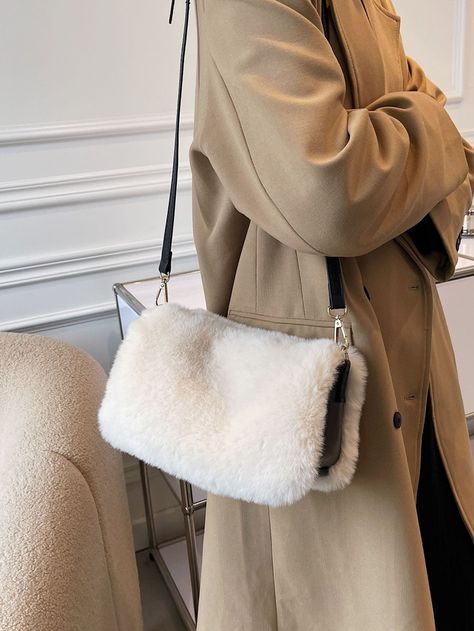 Fuzzy Flap Square Bag | SHEIN USA Fuzzy Purse, Handbag Outfit, Shein Style, Square Bag, Shoulder Bag Women, Bags Women, Shoulder Bags, Purse, Shoulder Bag