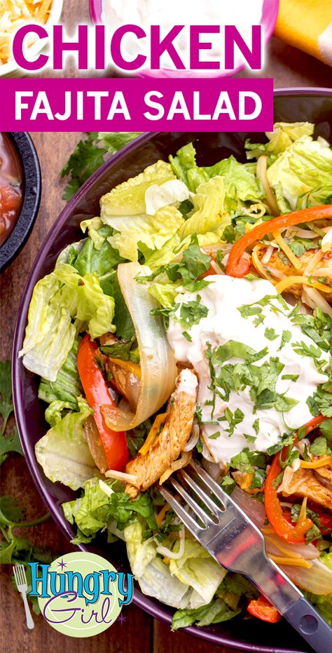 Healthy Chicken Fajita Salad + More Salad Recipes with Chicken | Hungry Girl Salad Recipes With Chicken, Chicken Fajita Salad, Fajita Salad, Hungry Girl Recipes, Recipes With Chicken, Amazing Chicken, Chicken Fajita, Recipe Girl, Hungry Girl