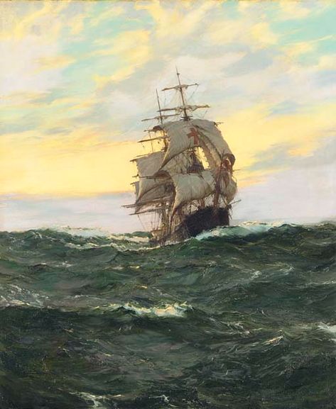 Montague Dawson (British, 1895-1973) | The yankee packet Dreadnought | Christie's Montague Dawson, Romance Languages, Portuguese Empire, Portugal Map, Sail Ship, Maritime Painting, Navi A Vela, Classic Sailing, Old Sailing Ships