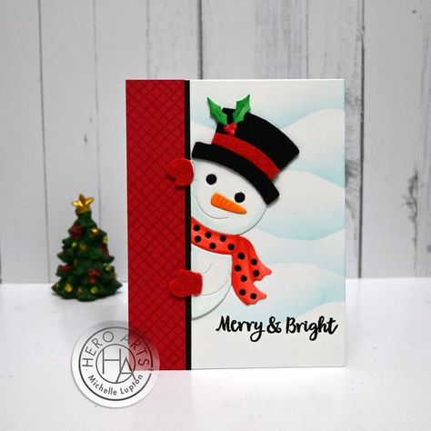 Handmade Snowman Cards, Hero Arts Peeking Snowman, Snowman Card Ideas, Peeking Snowman Cards, Hero Arts Christmas Cards, Peeking Snowman, Penguin Christmas Cards, Mittens Card, Diy Pop Up Cards