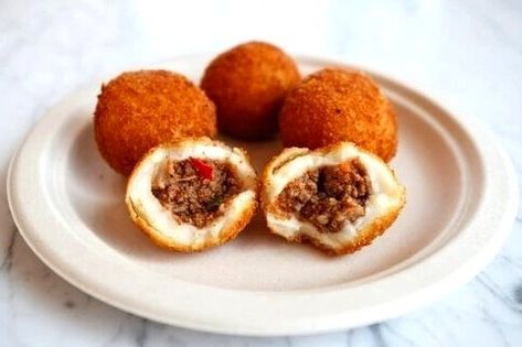 Porto's Potato Balls Recipe Potato Balls Recipe, Potato Balls, South American Recipes, Beef Meals, Stuffed Potato Balls, Panko Crumbs, American Recipes, Spicy Mayo, Balls Recipe