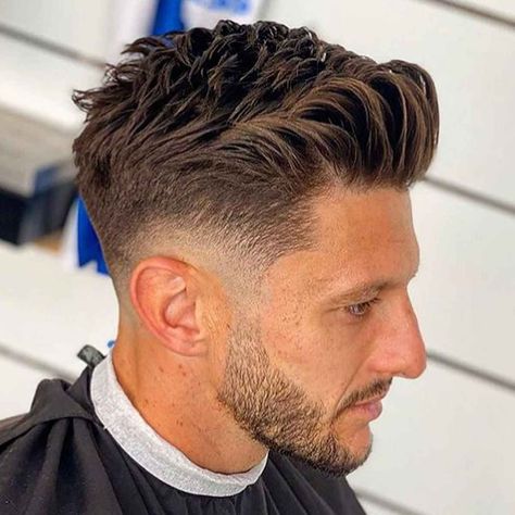 Quiff Fade For Men, Mens Low Skin Fade, Mens Haircut Longer On Top Short On Sides, Mens Short Quiff Hairstyles, Mens Long Fade Haircut, Quiff With Fade, Gentalmen Hairstyle, Mens Hairstyles With Beard 2023, Groom Wedding Hairstyle Men