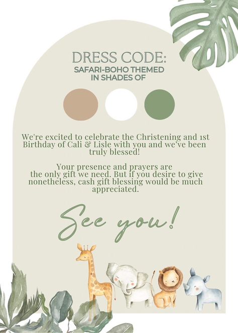 Safari 1st Birthday Invitations, Boho Theme Invitation 1st Birthday, Jungle Theme Invite, Safari Theme Invitation Template, Boho Safari Birthday Party, Boho Safari Baby Shower Ideas, Safari Themed Invitation, Christening Theme, Christening Themes