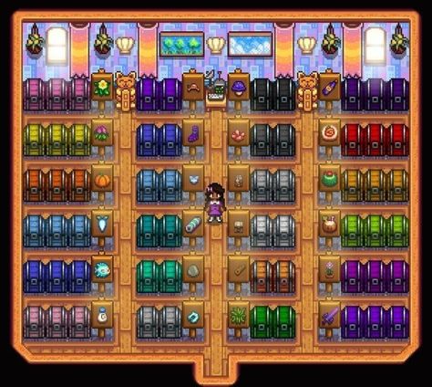 Stardew Valley Four Corners Layout Aesthetic, Stardew Valley Hidden Items, Stardew Valley Cubby Design, Stardew Valley Starter Farm Layout, 4 Corners Farm Stardew Layout, Stardew Slime Hutch Layout, Stardew Chest Organization, Stardew Valley Honey Layout, Quarry Stardew Valley