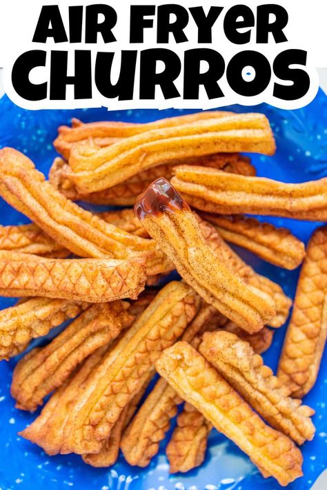 Air Fryer Churros Pin. Air Fryer Churros Recipe, Baked Churros Recipe, Air Fryer Churros, Churro Recipe, Baked Churros, Mouthwatering Desserts, Air Fryer Recipes Dessert, No Bake Cherry Cheesecake, Churros Recipe