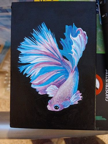 Acrylic Fish Painting, Beta Fish Drawing Simple, Beta Fish Painting, Beta Fish Painting Acrylic Easy, Betta Fish Art Drawing, Betta Fish Painting, Betta Fish Art Painting, Black Canvas Paintings, Beta Fish