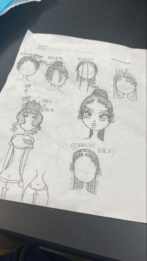 Drawing Ideas Body Sketch Easy Simple, Edges Drawing, Hair To Draw, 4a Hairstyles, Baddie Art, Baddie Pfp, Y2k Drawings, Hairstyle Drawing, Drawn Hair