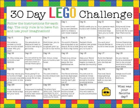 30 Day LEGO Challenge. Awesome STEM project or summer bucket list for kids. Lego Challenge, Lego Club, Lego Activities, Activities For Boys, Summer Learning, Stem Projects, Summer Bucket Lists, School Holidays, Summer School