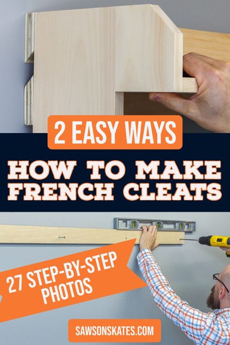 French cleats are a simple, strong way to hang heavy objects. Learn two easy ways to make a DIY french cleat. Plus, I’ll show you step-by-step how to install it on the wall. French Cleat Storage, Rigid Foam Insulation, French Cleats, French Cleat, Wood Shop Projects, Free Woodworking Plans, Diy Garage, Wood Working For Beginners, Woodworking Plans Free