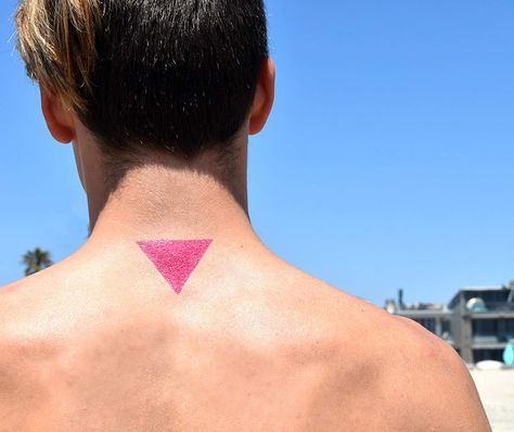 Pink Triangle Tattoo, Gay Tattoo, Cross Tattoo Designs, Stick N Poke Tattoo, Pink Triangle, Poke Tattoo, Jewelry Tattoo, Stick And Poke, Nail Tattoo