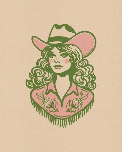 Courtney Collier | Pretty & Punchy another cowgirl lady doodle ✨ Let me know which colorway is your favorite! #cowgirlart #cowgirltattoo | Instagram Cowgirl Icon Pfp, Cowgirl Doodles, Cowgirl Branding, Business Wallpapers, Brain Wallpaper, Anna Tattoo, Cowgirl Painting, Cowgirl Illustration, Western Clip Art