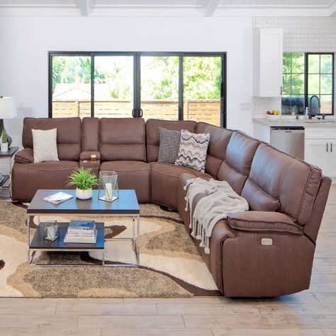 Brown 6 Piece Power Reclining Sectional | Northridge Sectional Taupe Sectional, Blue Leather Sofa, Power Reclining Sectional Sofa, Leather Sofa And Loveseat, Affordable Living Room, Affordable Living Room Furniture, Couches Living, Dream Living Room, Living Room Furniture Sets