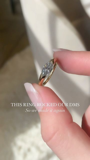 Frank Darling Custom Rings on Instagram: "Move aside, east-west marquise diamonds are having a moment.

We’re so happy to have remade this half bezel set marquise solitaire engagement ring a few times just so we get to see it again 🥹

Also currently loving the way this video showcases the improvement of our video content from May of this year to now 😂

The Ring:
* 1.01ct Marquise Lab Damond
* F Color, SI2
* 10.47 x 5.09 x 3.14mm
* 18k White Gold

#eastwestring #marquisediamond #marquiseengagementring #marquisecut #marquisecutdiamond #solitairering #solitaireengagementring #eastwestdiamond #engagementringideas #engagementringinspiration" East West Engagement Ring White Gold, Marquise East West Ring, East To West Bezel Engagement Ring, Sideways Marquise Ring, East West Engagement Ring Stack, Horizontal Marquise Engagement Ring, Horizontal Engagement Ring, East West Marquise Ring, Marquise Solitaire Engagement Ring