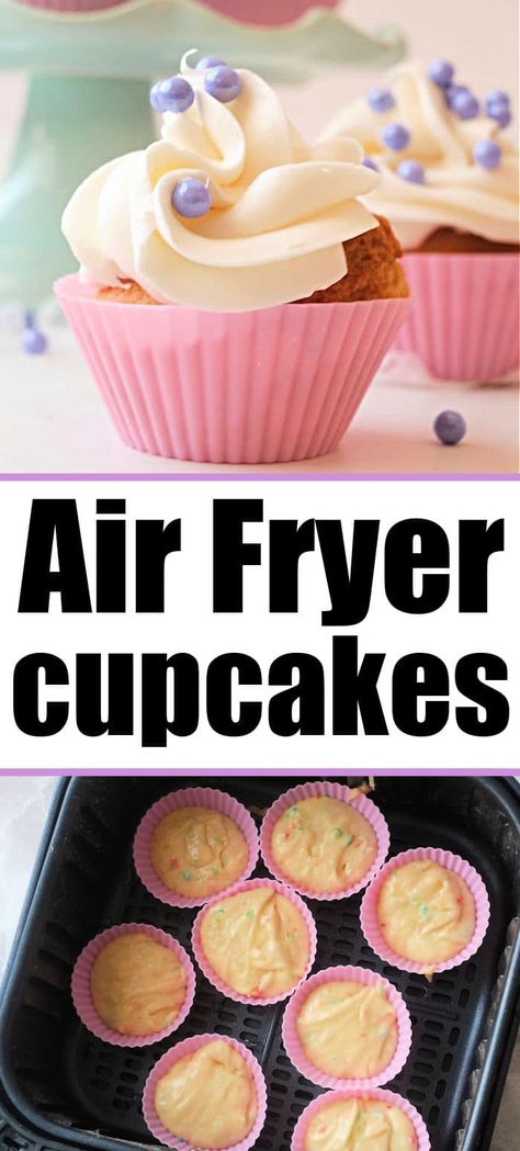 Air fryer cupcakes is a great way to bake dessert in a small batch. NO need to heat up your house and oven, baking in an air fryer rocks. Air Fryer Cupcakes, Air Fryer Cake Recipes, Making Cupcakes, Air Fryer Recipes Dessert, Air Fryer Desserts, New Air Fryer Recipes, Cupcake Holders, Cake Mix Ingredients, Cupcake Mix