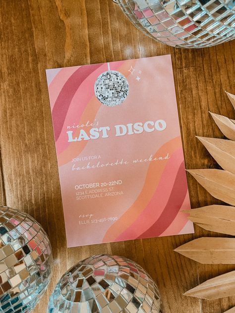 Disco ball retro disco bachelorette party invite Last Disco Party, The Last Disco, Last Disco Bachelorette Party, Retro Bachelorette Party, Last Disco Bachelorette, Disco Bachelorette Party, Retro Bachelorette, Last Disco, Bachelorette Planning