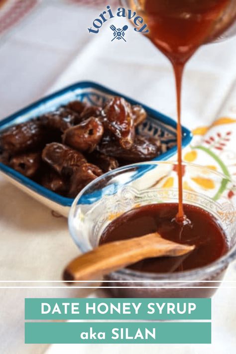 Date Honey Syrup - Recipe for Middle Eastern Date Honey, aka Silan - sweet condiment syrup made only of pure natural dates. | ToriAvey.com #date #datehoney #silan #datesyrup #syrup #middleeastern #allnatural #RoshHashanah #sukkot #TorisKitchen Date Syrup Recipe, Date Syrup Recipes, Date Honey, Processor Recipes, Date Syrup, Kitchen Staples, Healthy Remedies, Honey Diy, Jewish Food