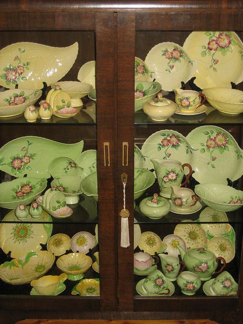 Carlton Ware Collection in an Australian Art Deco Blackwood China Cabinet Chintz China, Australian Vintage, Pretty China, Background Pink, Carlton Ware, Art Deco Furniture, Yellow And Pink, Australian Art, China Patterns