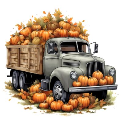 Fall Throw Pillows, Pumpkin Truck, Farm Trucks, Vintage Truck, Old Farm, Vintage Trucks, Old Trucks, Vintage Graphics, Watercolor Clipart