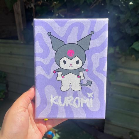 kuromi 💟 - now available on my etsy - 5x7 stretched canvas - been loving doing these small paintings of different sanrio characters! my messages are open to commissions or if anyone is interested in buying any artwork 💘 - #art #artist #artworks #painting #paintings #smallbusiness #sanrio #sanriopainting #sanriocore #kuromicore #kuromi Kuromi Painting, Sanrio Painting, My Messages, Diy Paintings, Crafty Mom, Easy Canvas Art, Canvas Drawings, Canvas Painting Designs, Crafty Moms