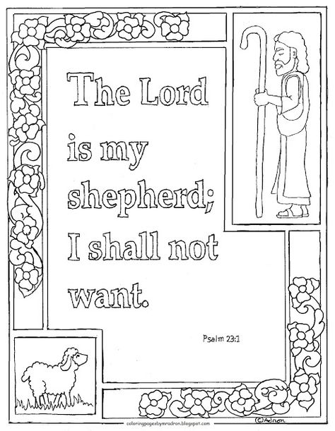 Coloring Pages for Kids by Mr. Adron: Printable Psalm 23:1, "The Lord Is My Shepherd," Coloring Page Sunday School Coloring Pages, Bible Verse Coloring Page, Scripture Coloring, Psalm 23 1, The Lord Is My Shepherd, Bible Verse Coloring, School Coloring Pages, Bible Coloring Pages, Bible Lessons For Kids