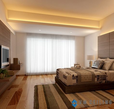 Bedroom False Ceiling & Cove Lighting Singapore Landed House - Punggol - VM False Ceiling Singapore Partition Wall Contractor Cove Lighting Ceiling, Ceiling Cove, Landed House, Cove Light, Bedroom False Ceiling, Cove Ceiling, Pop False Ceiling Design, Elevated Bed, Ceiling Design Living Room