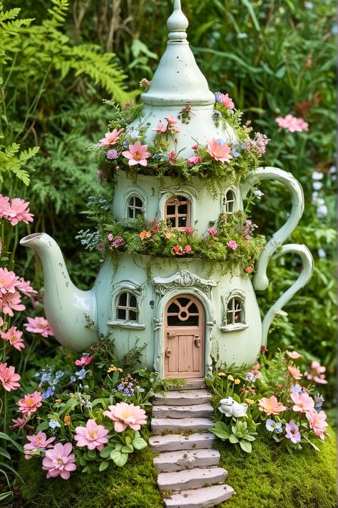 Top 15 Outdoor Fairy Garden DIY [Easy To Make] – craftydiyers.com Teapot Fairy Garden, Building A Fairy House, Fairy Garden Hobbit House Diy, Gnome Fairy Garden, Concrete Fairy House Diy, Diy Fairy Tree House, Fairy House Outside, Easy Fairy House Diy, Secret Fairy Garden