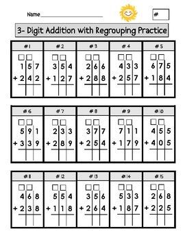 math worksheets Triple Digit Addition, Three Digit Addition, Addition With Regrouping Worksheets, Addition With Regrouping, Math Sheets, 2nd Grade Math Worksheets, Second Grade Math, Math Addition, Third Grade Math