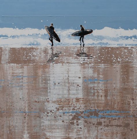 Early Evening Reflections, Polzeath, Cornwall. Original Painting Sold - Print Available. Surf Watercolor, Polzeath Cornwall, Surfer Painting, Surf Art Print, Art Vampire, Art Plage, Surfer Print, Surf Painting, Dengeki Daisy