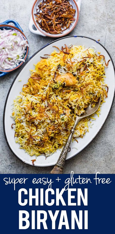 Chicken Biryani is a one pot Indian recipe that's easy to make at home with step by step directions. It's a great main for holidays and parties and is naturally gluten free. This Hyderabadi style recipe is as authentic as it gets and is ready in an hour. #indian #biryani #chicken #onepot #pakistani #authentic #curry #myfoodstory #glutenfree via @my_foodstory Indian Biryani, Biryani Rice, Chicken Biryani Recipe, Chicken Biryani, Indian Recipe, Biryani Recipe, Best Chicken, Sticky Rice, Tikka Masala