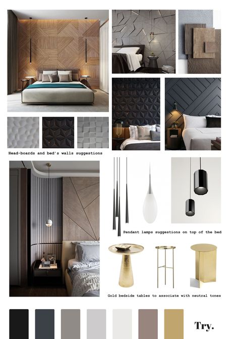 MOODBOARDS — TRY CREATIVE TRENDS. Mood Board Bedroom, Interior Design Presentation Boards, Design De Configuration, Interior Presentation, Interior Design Portfolio Layout, Materials Board Interior Design, Mood Board Interior, Interior Design Layout, Design Mood Board