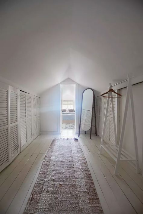 Attic Closet Ideas and Inspiration | Hunker Attic To Closet Conversion, Attic Bathroom Closet Combo, Attic Turned Into Closet, Small Attic Closet, Attic Conversion Wardrobe Ideas, Wardrobe In Attic Space, Attic Closet Doors Angled Ceilings, Creative Closet Storage Ideas, Attic Closet Ideas