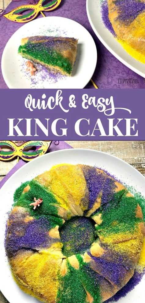 Easy King Cake Recipe, Easy King Cake, Mardi Gras Desserts, King Cake Recipe Easy, Mardi Gras Cake, King Cake Recipe, King Cake Baby, Mardi Gras King Cake, Mardi Gras Food