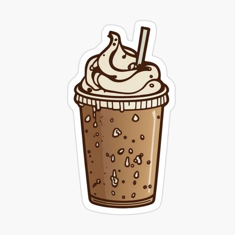 Frappe Ideas, Ice Coffee Design, Iced Coffee Illustration, Cooking Stickers, Shrek Cake, Iced Coffee Sticker, Coffee Milkshake, Mocha Frappe, Coffee Artwork