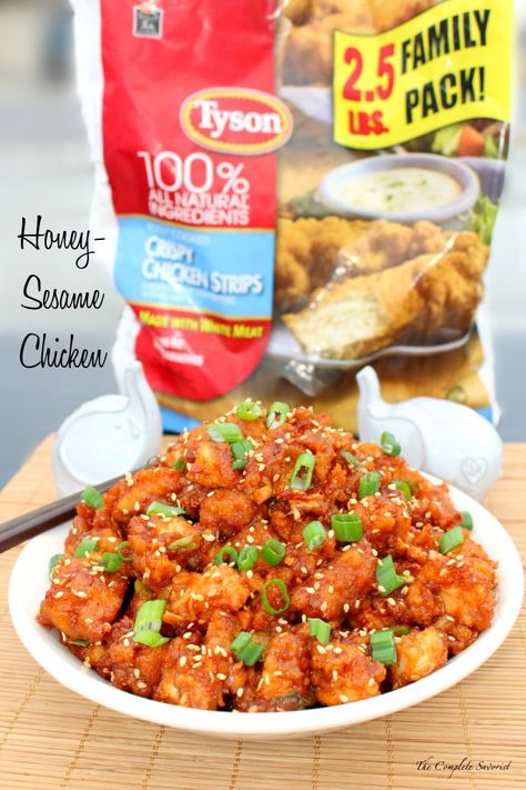 Tyson Chicken Recipes, Honey Sesame Chicken Recipe, Crispy Chicken Strips, Pepper Rice, Tyson Chicken, Chicken Strip Recipes, Honey Sesame Chicken, Sesame Chicken Recipe, Honey Sesame